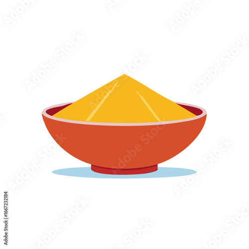 A vibrant orange bowl filled with a generous mound of yellow sand artfully shaped into a cone