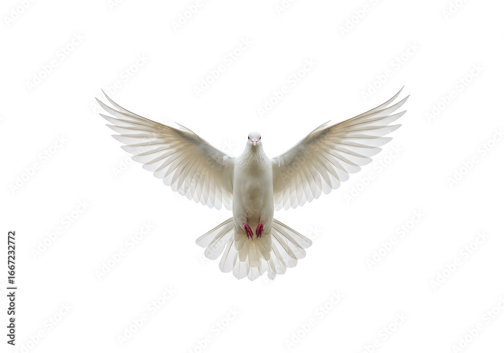 Obraz premium Isolated White Dove in Flight with Wings Spread Wide