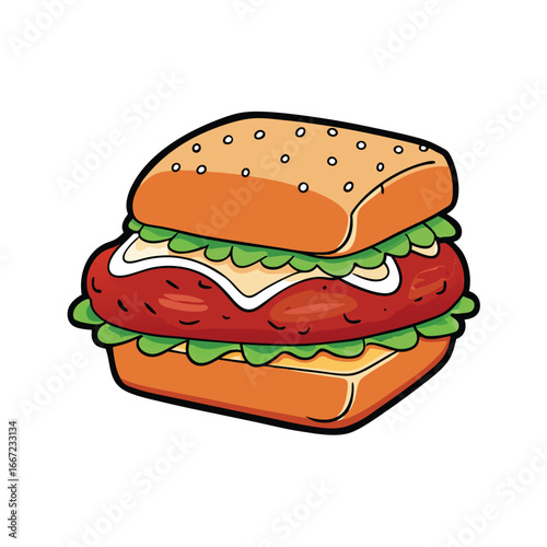 Delicious chicken parmesan sandwich with rich marinara sauce and melted cheese vector illustration
