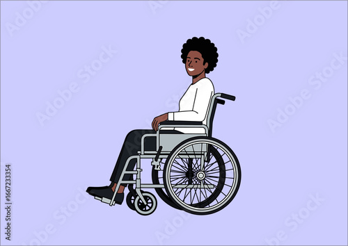 Minimalist vector of person in manual wheelchair, smiling