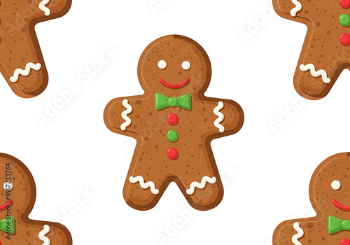 A festive pattern features multiple gingerbread men cookies, each adorned with icing decorations, creating a cheery holiday theme.