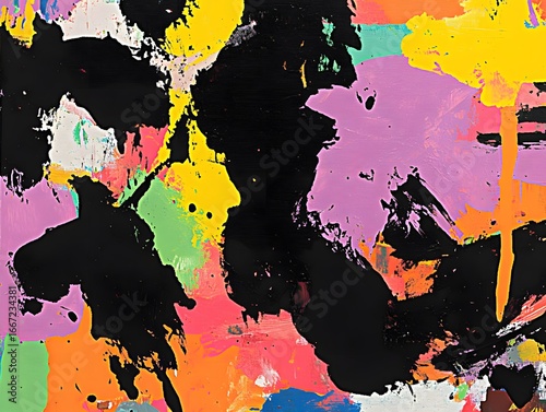 Abstract Colorful Canvas Painting, Vibrant Texture, Bold Brushstrokes, Modern Art