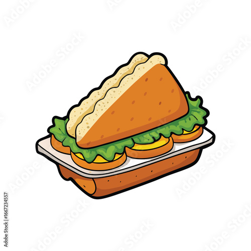 Crispy golden fish fillet sandwich with creamy tartar sauce on a bun illustration