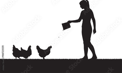 Girl feeding chickens on grassy field birds farm