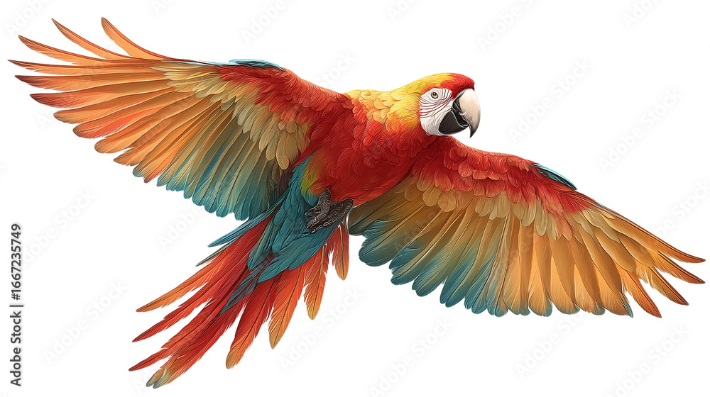 Fototapeta premium A colorful parrot is flying in the air