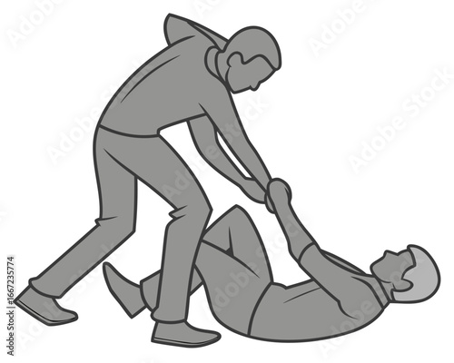 A man is being physically attacked by another man, who is pulling him to the ground.