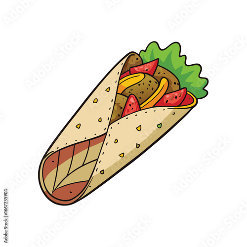 Delicious flatbread wrap featuring grilled meat and fresh vegetables for a vibrant advertisement banner