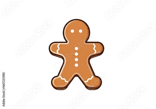 A flat, stylized gingerbread man cookie against a black background.