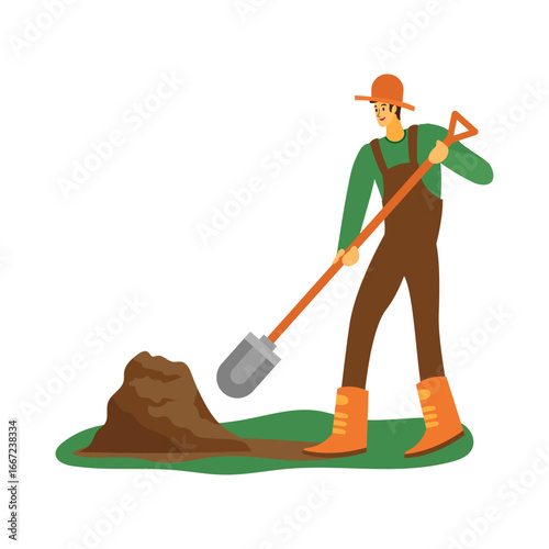 Hardworking Farmer Cultivating the Land with Shovel