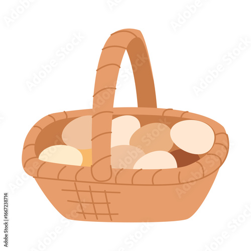 Basket full of fresh farm eggs ready for cooking or baking
