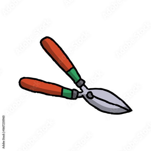 Hand-drawn illustration of gardening shears for pruning plants and shrubs