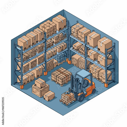 Warehouse Interior with Forklift and Pallet Racking