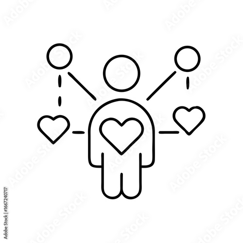 Social wellness icon set depicting connections and love in minimalist style