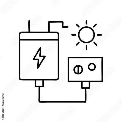 Solar inverter icon set in minimalist line art style on transparent background