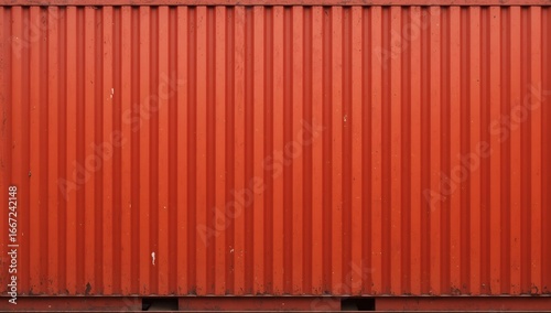 red shipping container wall with weathered metal details