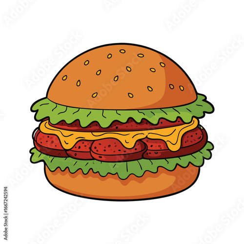Delicious sloppy joe burger with generous messy meat filling and soft bun illustration