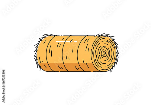 Simple illustration of a hay bale, depicted in warm orange tones against a stark black backdrop.