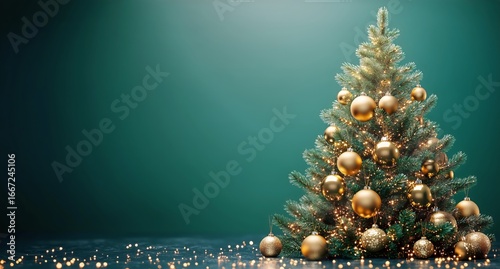 Festive Christmas Tree Adorned With Gold Ornaments and Gifts in a Cozy Setting.
