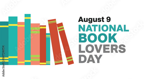 Vector art of national book lovers day on august 9th, featuring a colorful stack of books and text, celebrating the passion for reading and literature