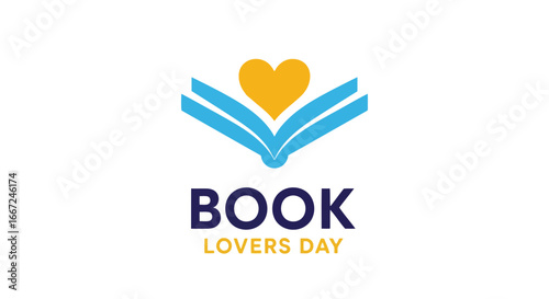 Vector art of book lovers day logo with an open book and a heart, celebrating reading and literature