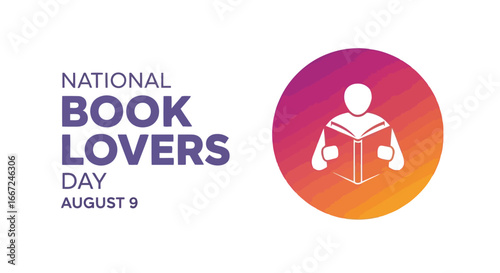 Vector art of national book lovers day on august 9, featuring a person reading a book within a colorful gradient circle