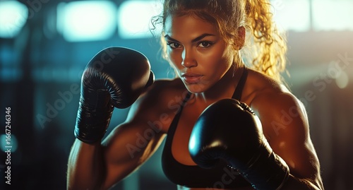 Professional Boxer Trains Intensely in Modern Gym During Evening Practice Ses...