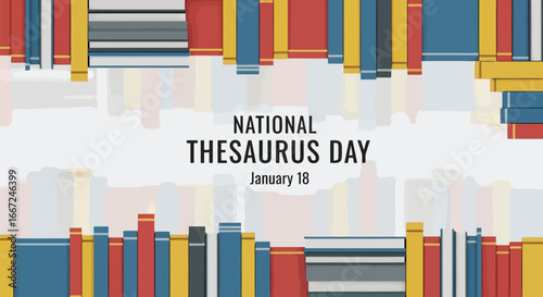 Vector art of national thesaurus day january 18 with colorful books on background