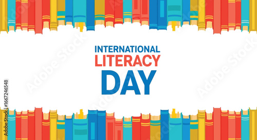 Vector art of international literacy day celebration with colorful books on a, promoting education and knowledge for all ages