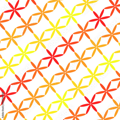 Pattern con fiori stilizzati in diagonale con sfumature dal rosso al giallo