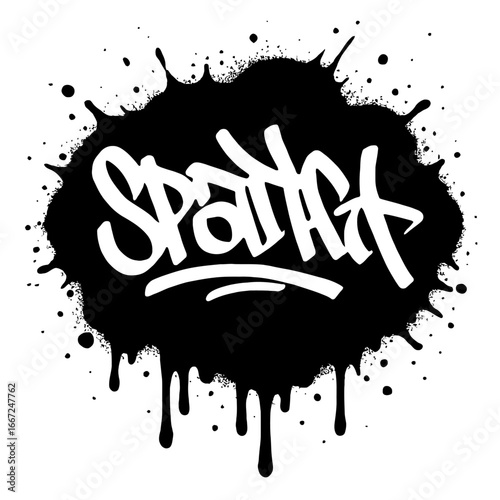 Dynamic graffiti art with spray paint splatter and drips, a bold graphic resource for urban design.