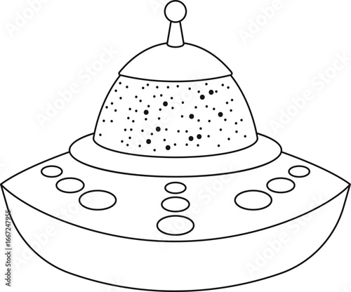 Flying saucer fantasy vehicle black-and-white
