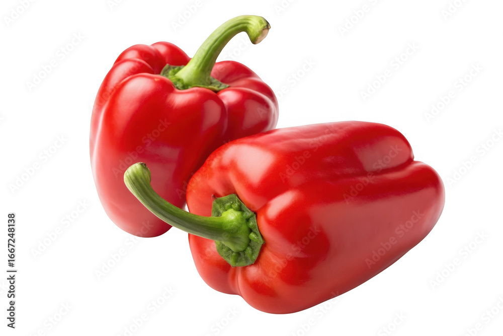 Two vibrant red bell peppers isolated on transparent background Two vibrant red bell peppers isolated on transparent background