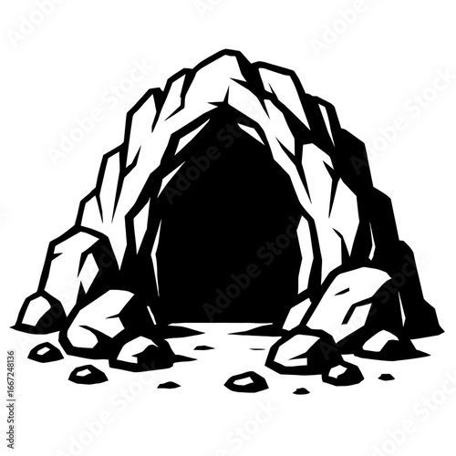 Dark Cave Entrance Vector - A Classic Symbol of Adventure and Exploration