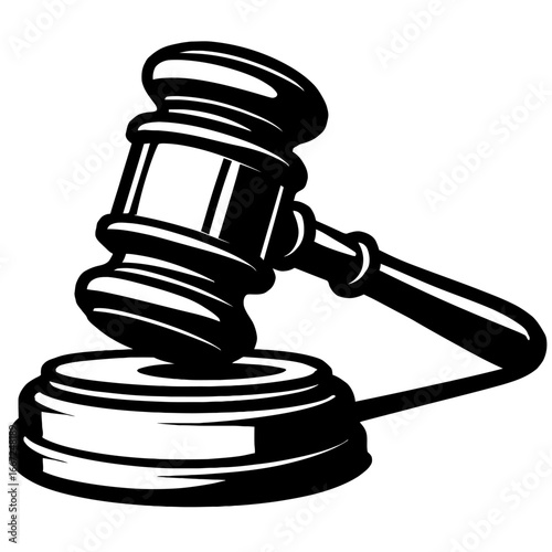 Vector illustration of a judge's gavel and a sound block, symbolizing justice, law, and legal proceedings.