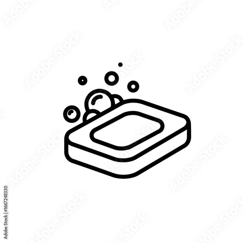 Personal Hygiene Soap Icon with Bubbles in Minimalistic Style  