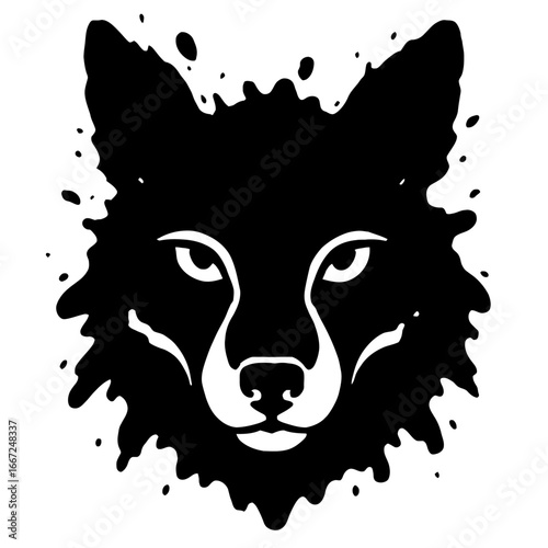 Vector illustration of a fox head emerging from an artistic ink splash, symbolizing cleverness, nature, and a creative, wild spirit.