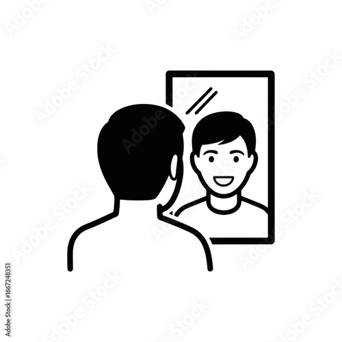 Person reflecting and smiling in mirror icon  