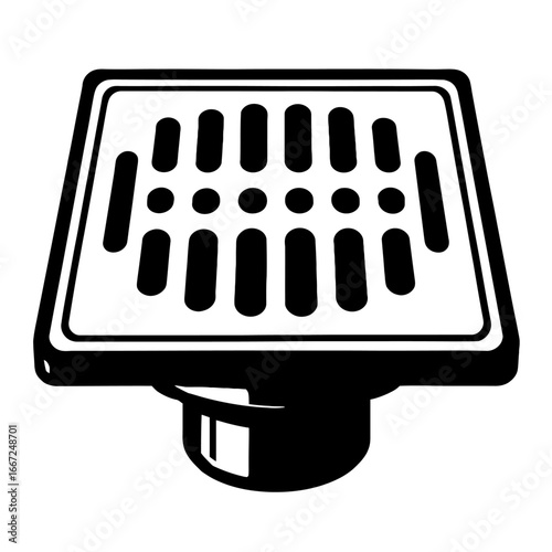 Urban Drainage: Square Sewer Grate and Floor Drain Vector Art