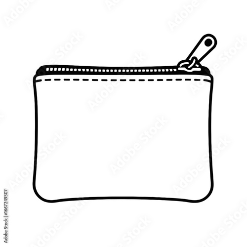 A simple and clean vector illustration of a blank zippered pouch, perfect for personal items, travel accessories, or stationery.