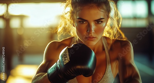 Professional Boxer Trains Intensely in Modern Gym During Evening Practice Ses...