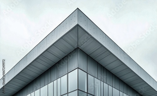 Modern Architectural Design Showcasing Triangular Roof and Large Glass Window...