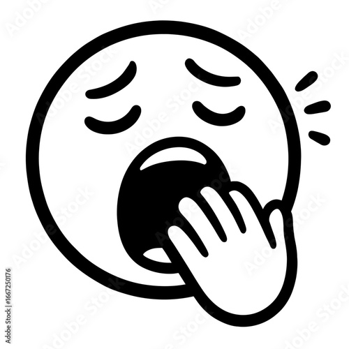 Monochrome Graphic of a Tired Face Yawning and Covering its Mouth