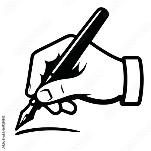 Human Hand Holding a Fountain Pen for Calligraphy, Art, or Writing