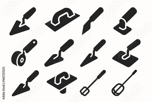 Construction, masonry tool silhouette icon set. essential building tools collection