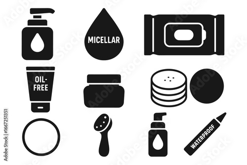 Skincare, beauty silhouette icon set. cosmetics, hygiene symbols silhouette collection