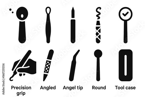 Craft tools silhouette icon set. precision, artistry, crafting essential silhouettes