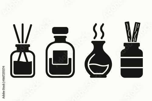 Aromatherapy, wellness silhouette icon set. spa, relaxation symbols collection