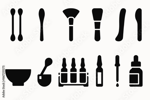 Beauty and skincare icon set. cosmetic tools and products solid collection