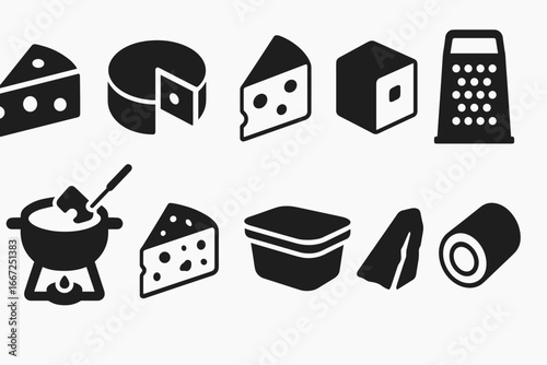 Cheese, dairy silhouette icon set. kitchen, cooking icons silhouette collection