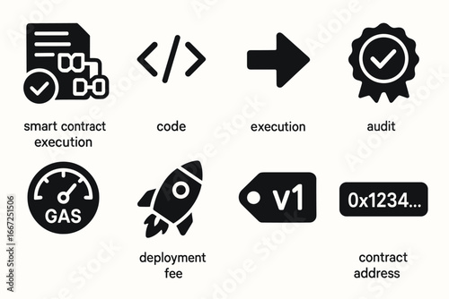 Blockchain, cryptocurrency solid icon set. smart contract, crypto icons collection